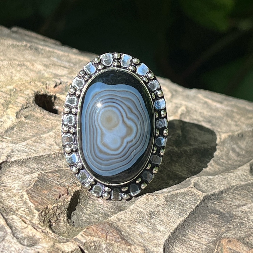 Size 7 925 silver plated banded onyx‎ ring
